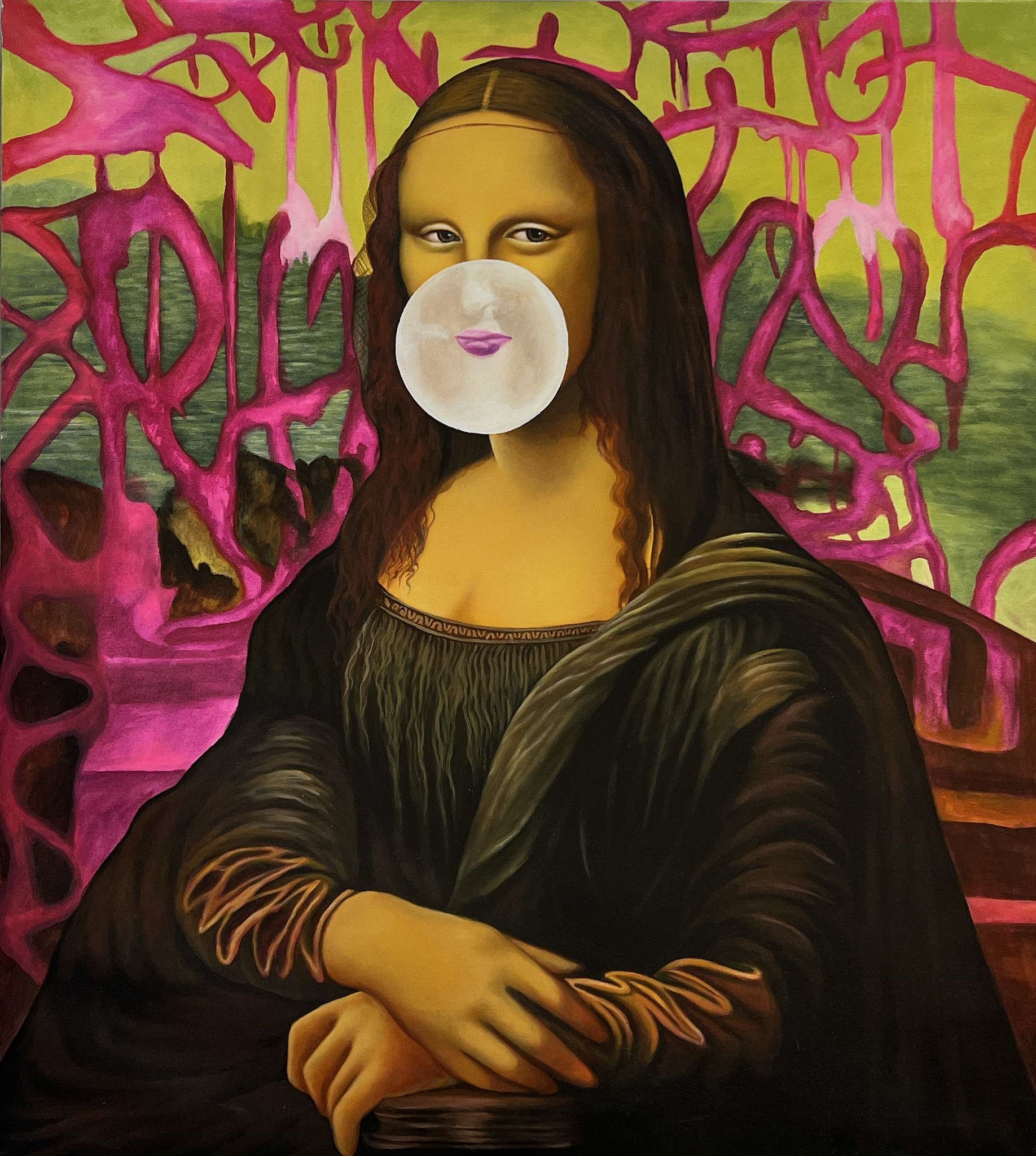 PAINTING Mona Lisa Blowing Bubble Gum