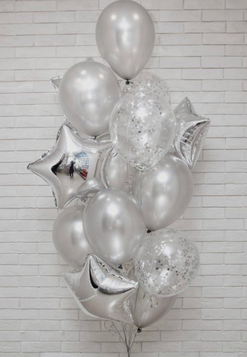 Silver Stars, Confetti & Metallic Balloon Arrangement